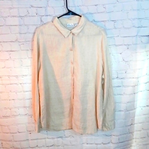 KIM Rodgers Womans Cream 100% Linen Buttoned Down Shirt XLP - Picture 1 of 8
